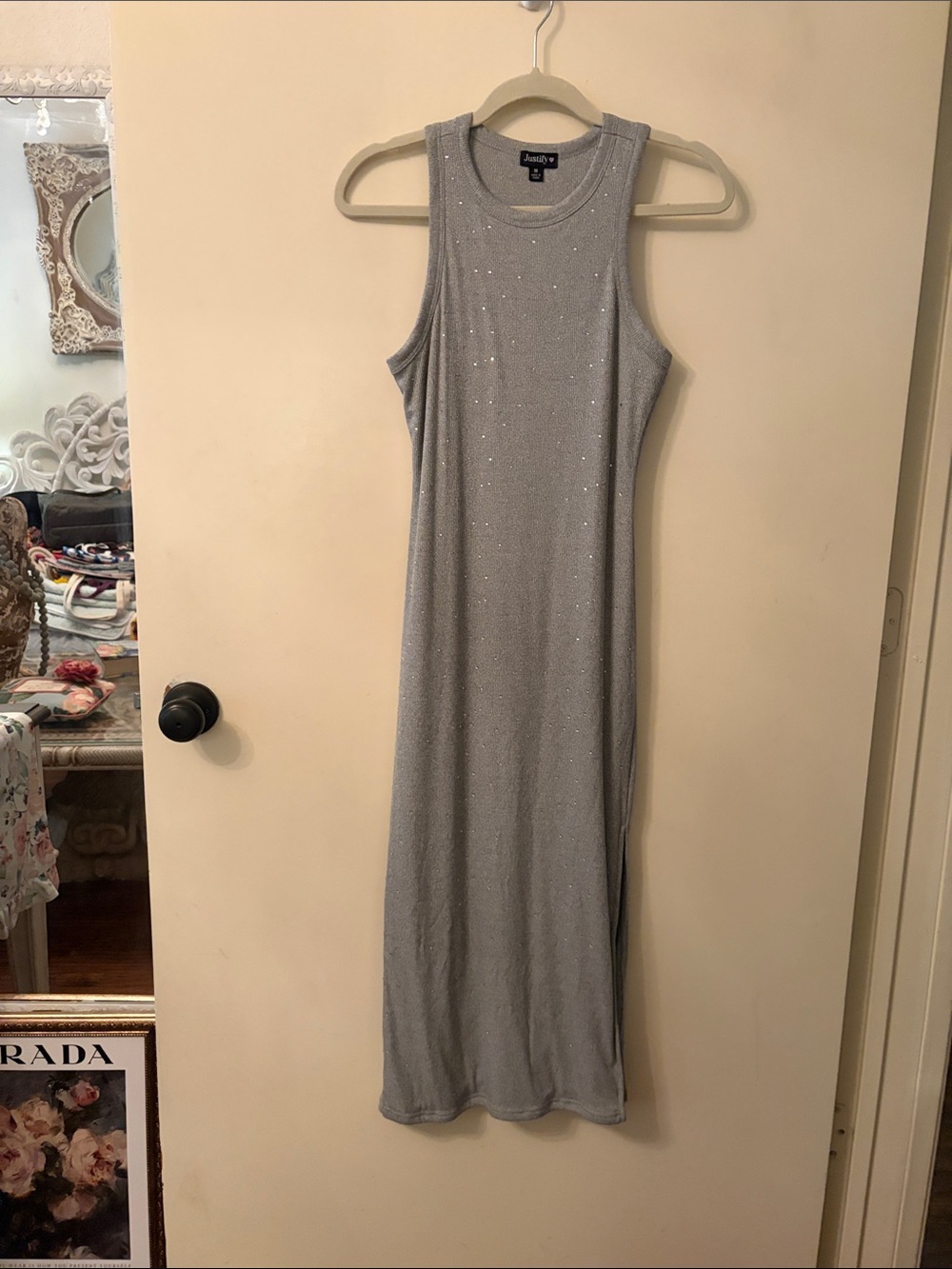 Justify heather gray Silver Sparkle Midi Jersey Tank Dress